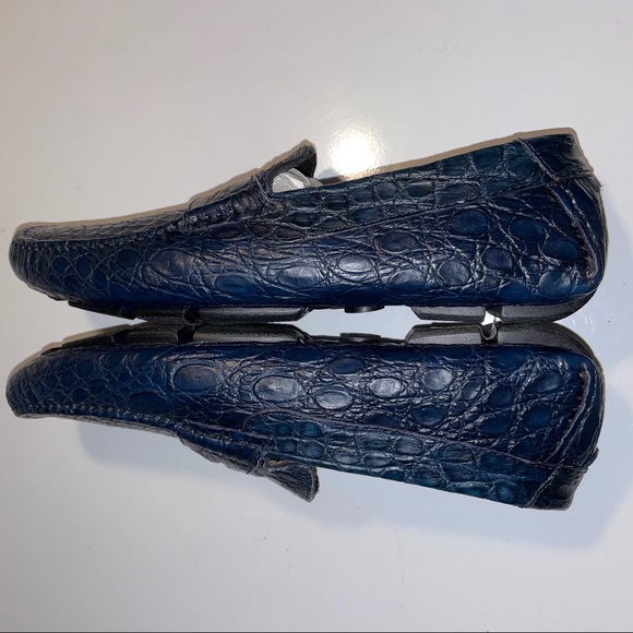 a. testoni Rare Navy Blue Crocodile Penny Loafers - Picture 7 of 17